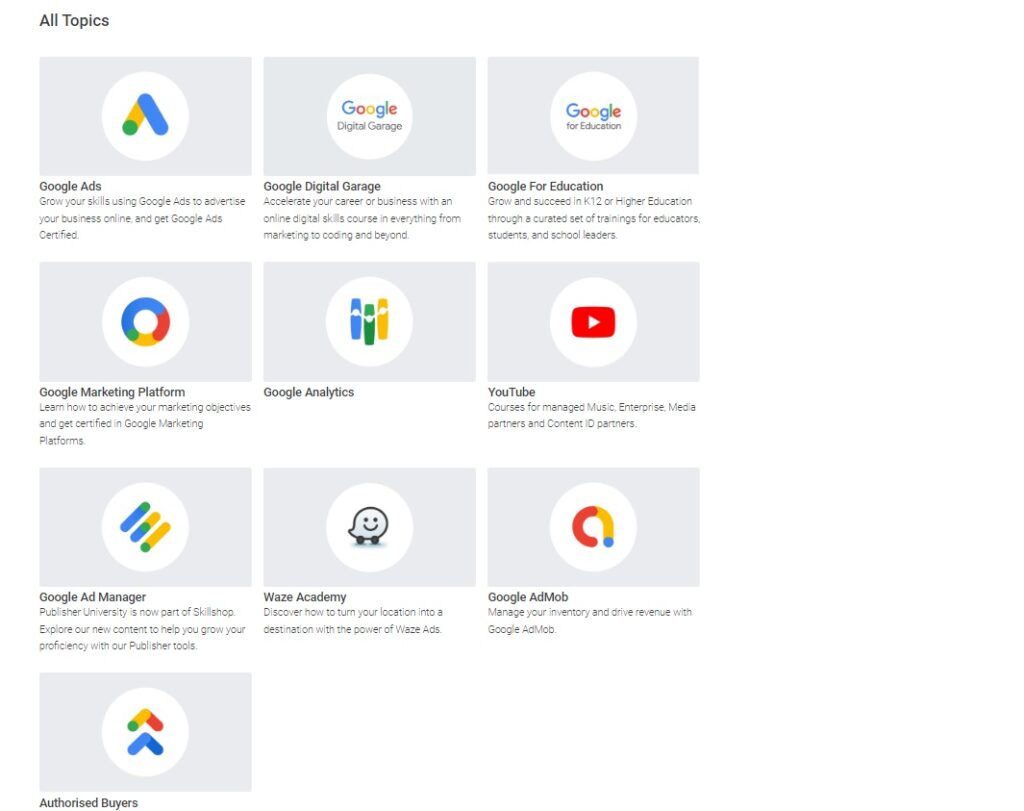 All Topic Google SkillShop