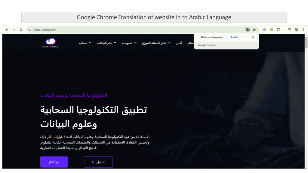Google Chrome translating website to Arabic