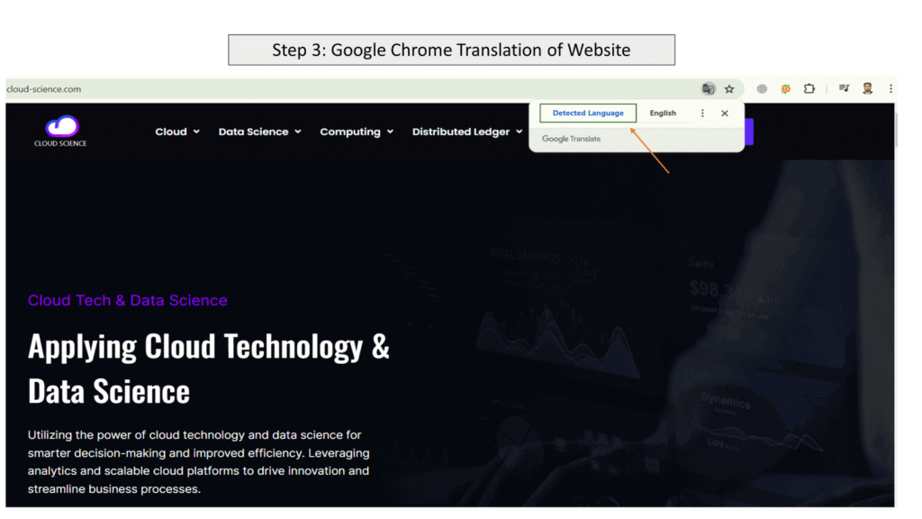 Step 3 Google Chrome translation of website step3