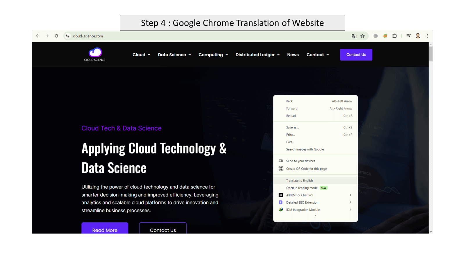 Google chrome translation website