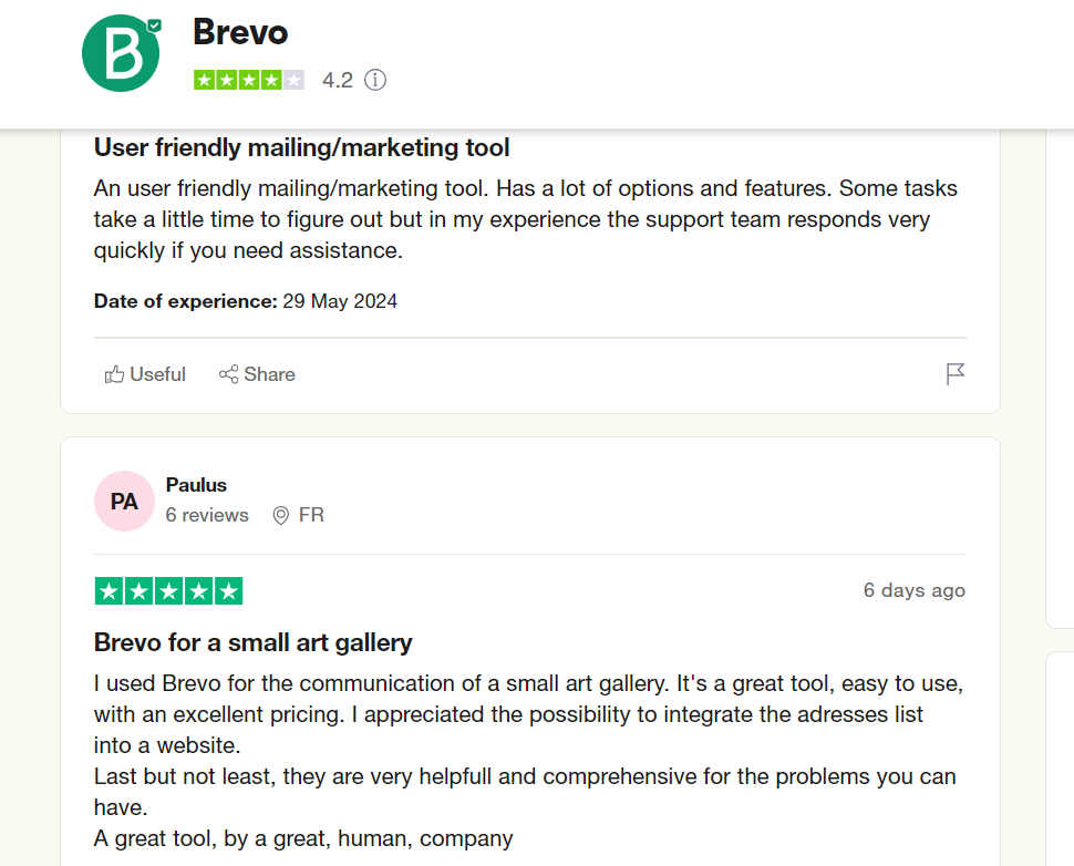 Brevo Trustpilot Review