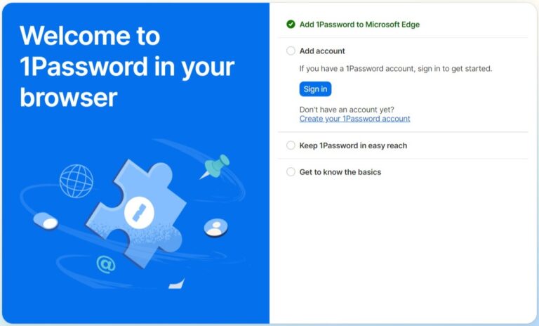 Welcome to 1Password Microsoft edge