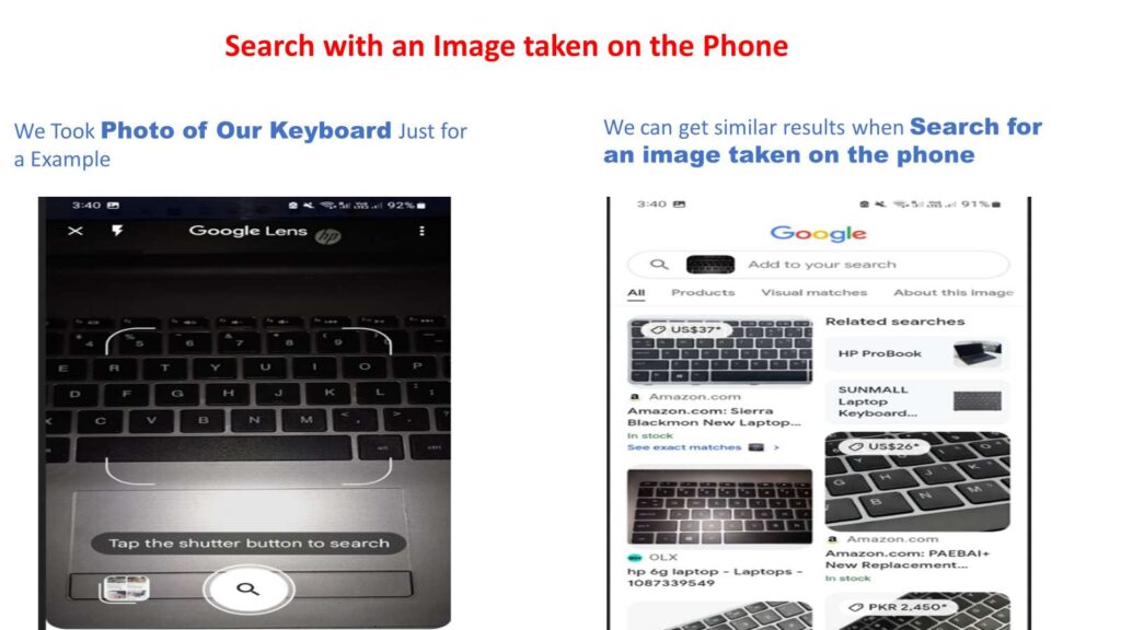 Search with an Image taken on the Phone