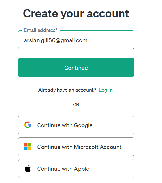 Create an account Chatgpt